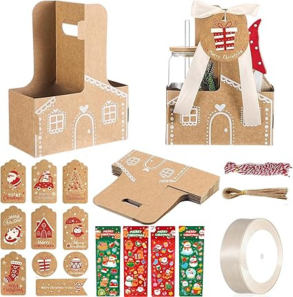 KOPOAO 16 Set Diy Gingerbread Drink Holder, With Handle, Diy Gingerbread House Cup Holder Gift St... | Amazon (US)
