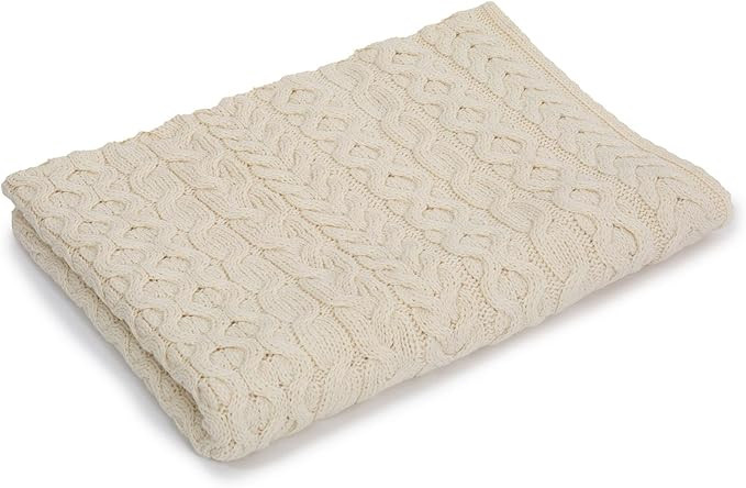 SAOL 100% Merino Wool Heavy Cable Knit Blanket Throw 42" x 62" (106 X 157 cm) (Natural) | Amazon (US)