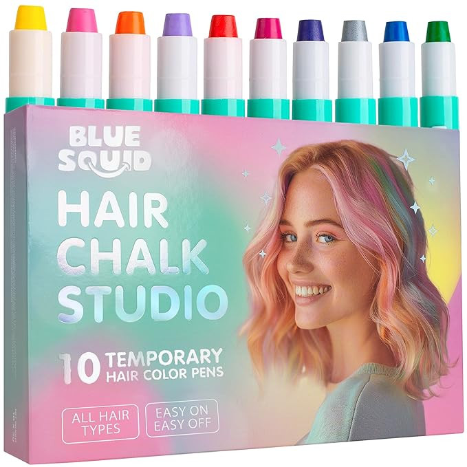 Blue Squid Hair Chalk for Girls Pens – 10 Vibrant Temporary Hair Color for Kids - Ideal Christm... | Amazon (US)