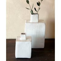 Square Vase in Terracotta Ceramics Handbuilt With White Glaze | Etsy (US)