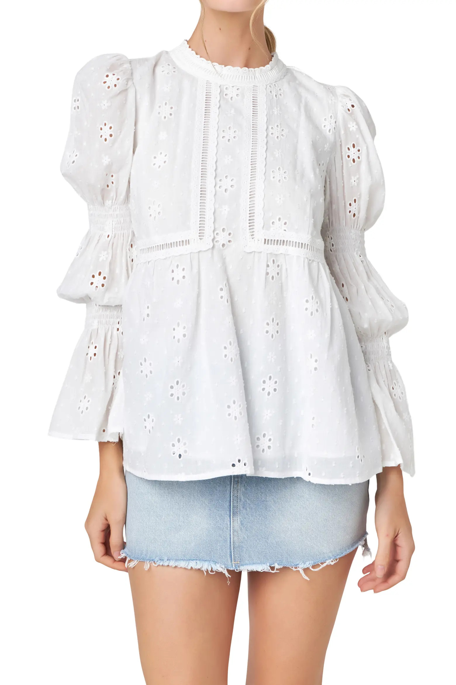 Eyelet Long Sleeve Cotton Top (Women) | Nordstrom | Nordstrom