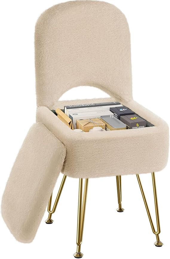 GREENSTELL Small Vanity Stool Chair with Storage and Folding Back, 13.4" x 15" x 30" Square Faux ... | Amazon (US)