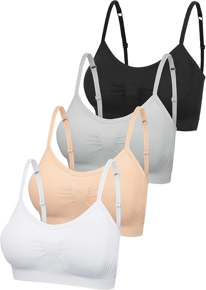 4 Pieces Bralette V Neck Cami Bra Wireless Tank Top Bra Sports Bra for Women Girls | Amazon (US)