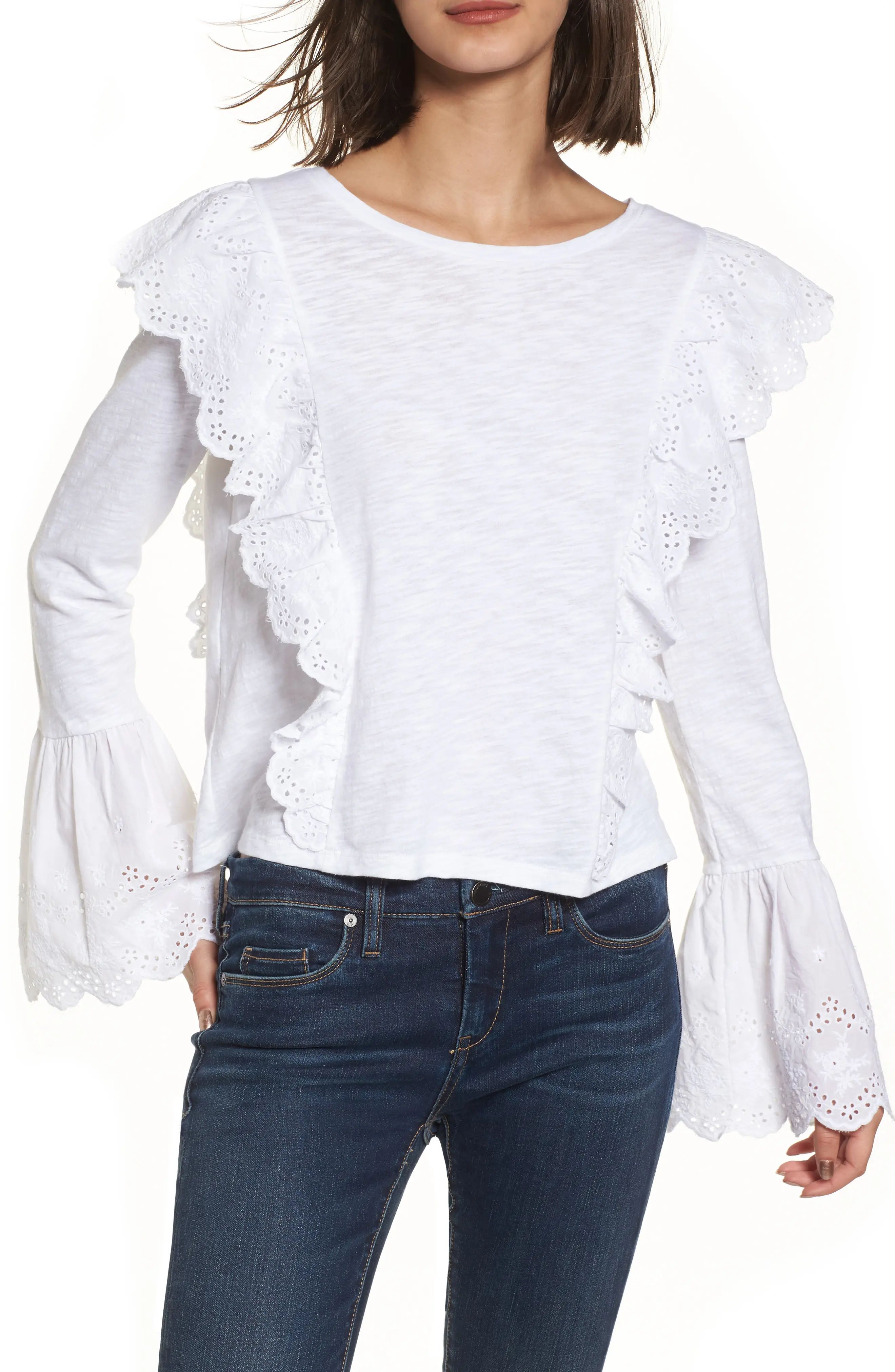 Eyelet Trim Long Sleeve Tee | Nordstrom