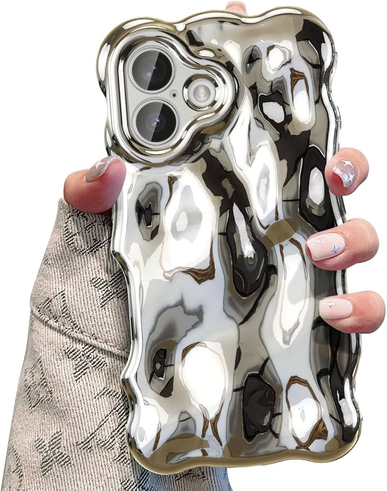 UEEBAI Ripple Case for iPhone 17, Cute Silver Cover Wave Shape for iPhone Case Pretty Aesthetic 3... | Amazon (US)