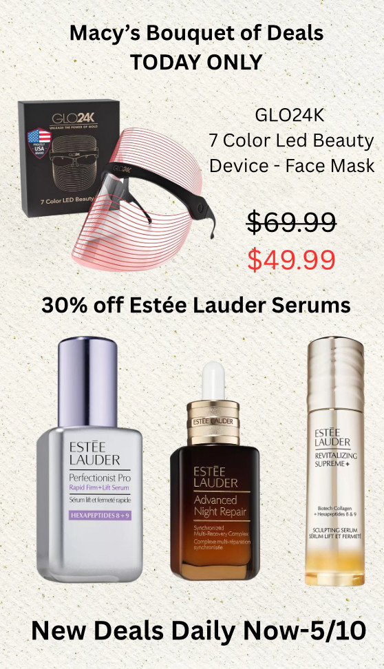 The GLO24K 7 Color LED Photon Super Mask is on major sale today for Macy’s Bouquet of Deals. This deal is TODAY ONLY! Don’t miss out on this one. 

@macys 

 #macyspartner #LTKMothersDay #LTKOver40 #LTKSaleAlert