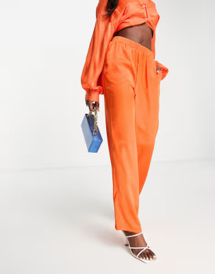 Vero Moda satin wide leg trouser co-ord in bright orange | ASOS (Global)