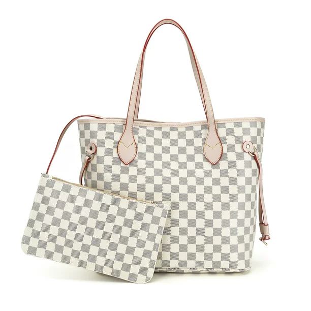RICHPORTS Checkered Tote Shoulder Bag with inner pouch - PU Vegan Leather （white） - Walmart.c... | Walmart (US)