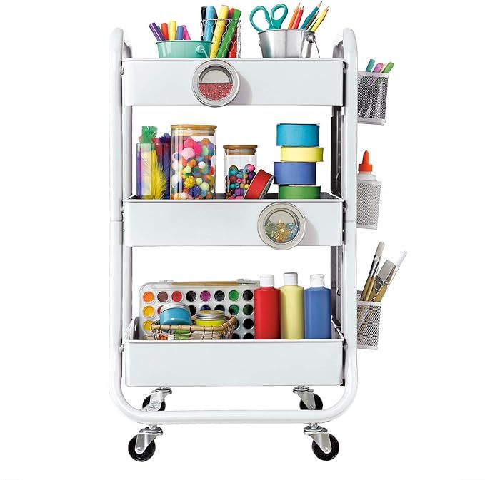DESIGNA 3-Tier Metal Rolling Utility Cart with Handle & Removable Pegboard, Extra Office Storage ... | Amazon (US)