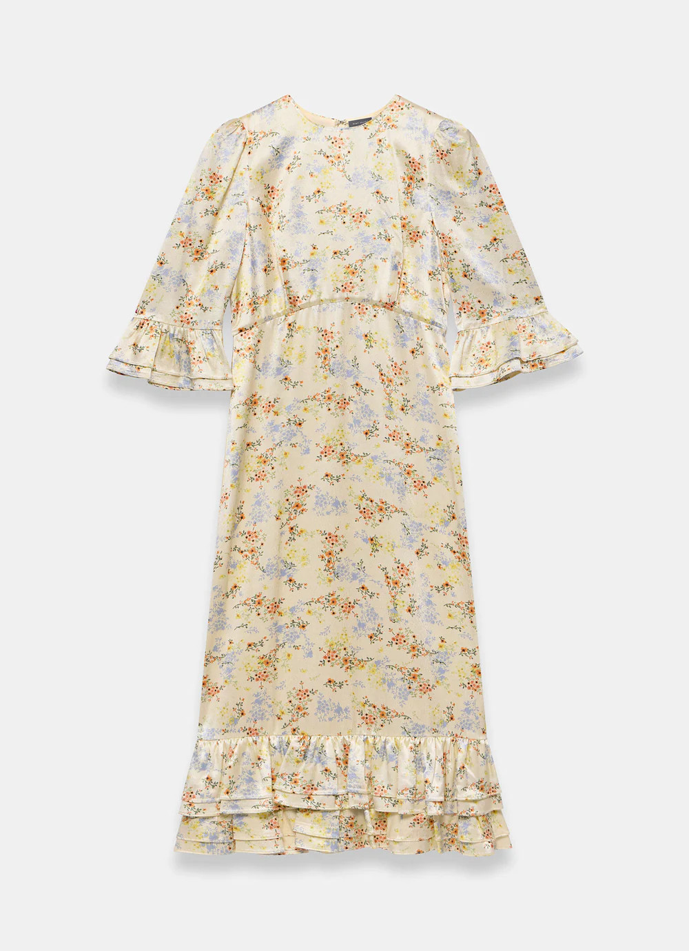 Yellow Floral Print Satin Midi Dress | Mint Velvet