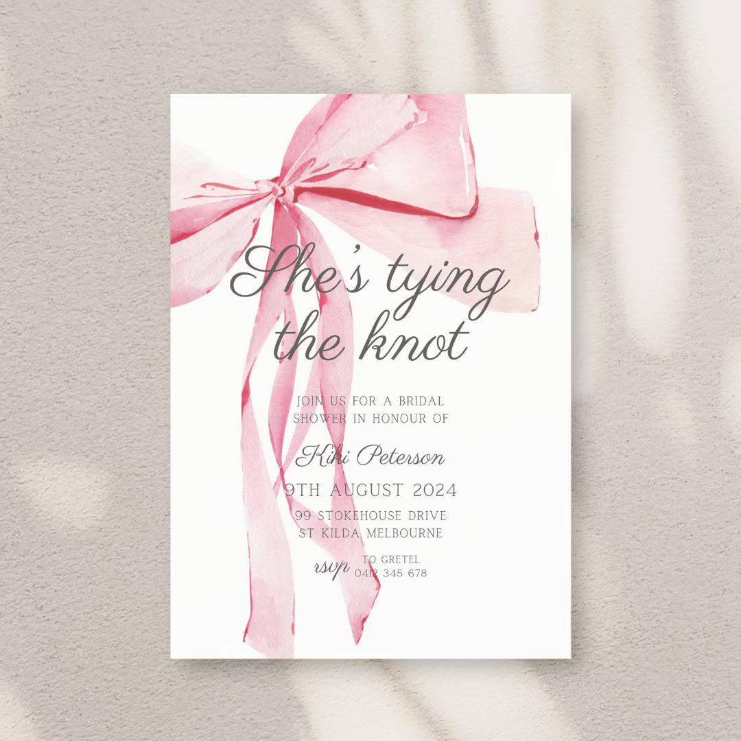 Bridal Shower Invitation, Pink Invitation, She's Tying the Knot Invitation, Printable Template, G... | Etsy (US)