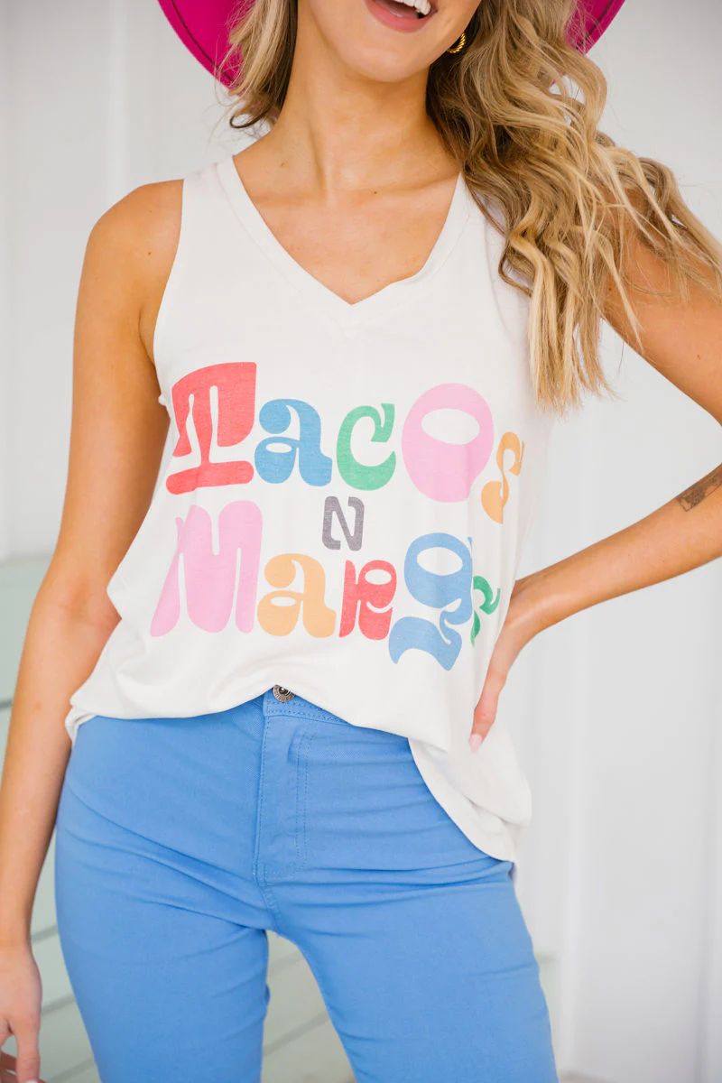 TACOS N MARGS WHITE TANK TOP | Judith March