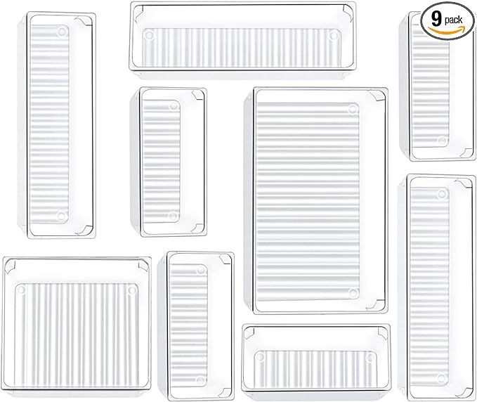 Kootek 9 Pcs Drawer Organizer 4-Size Bathroom Drawer Organizers Clear Plastic Desk Storage Bins V... | Amazon (US)