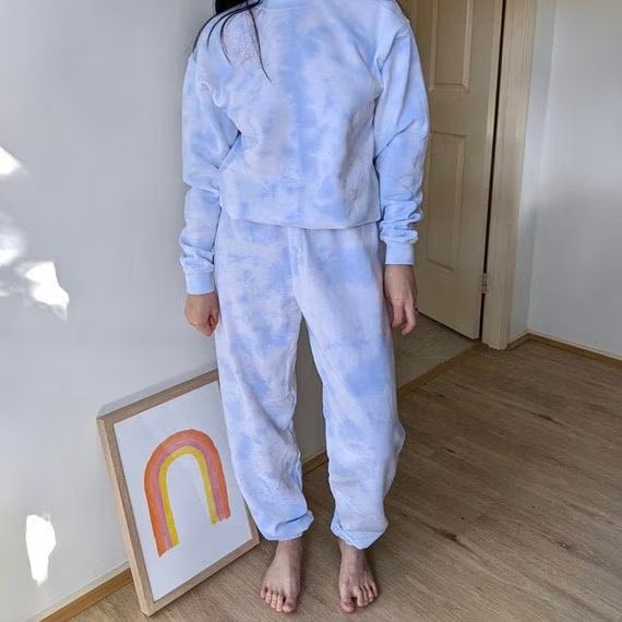 Ice Blue Tie Dye Travel/lounging Set Crewneck Sweatpant Set | Etsy | Etsy (US)