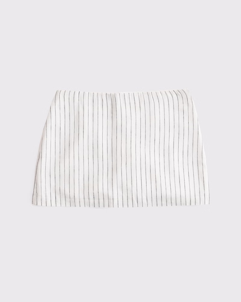 Abercrombie & Fitch Women's The A&F Scarlett Mid Rise Linen-Blend Mini Skort in Cream Pinstripe - Size XXL | Abercrombie & Fitch (US)