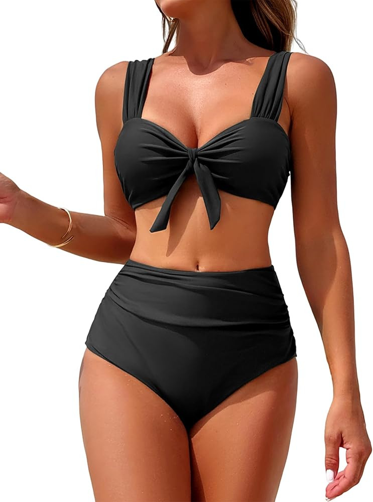 ZAFUL High Waisted Bikini Sets for Women Swim Suits 2026 Tummy Control Ruched Bikini Two Piece Ba... | Amazon (US)