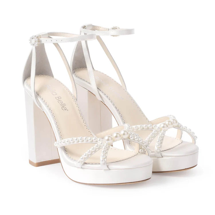 Platform Pearl Open Toe Block Heel | Bella Belle Shoes