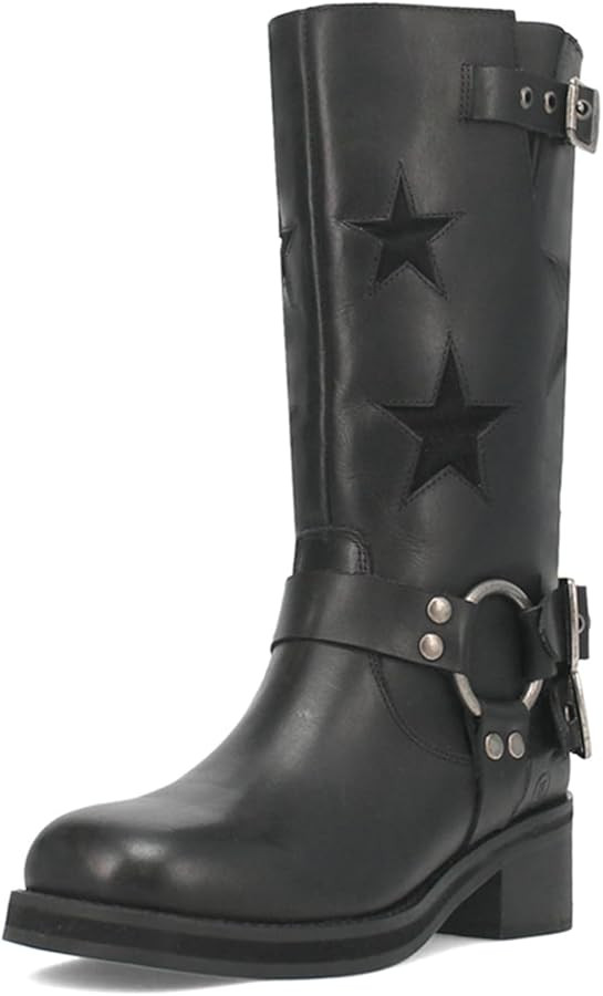 Goolita Women's Buckle Biker Knee High Boots Square Toe Chunky Heel Star Moto Mid Calf Boots Slip... | Amazon (US)