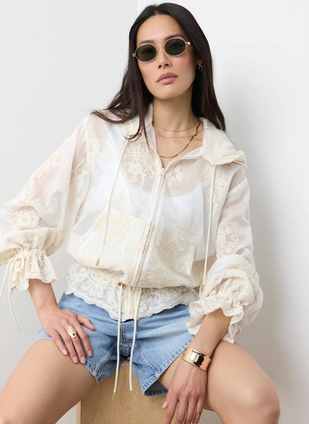 Cream Lace Hooded Jacket | Mint Velvet - US