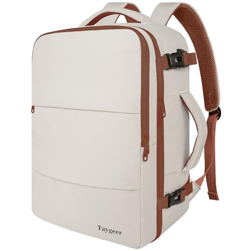 Taygeer Backpack for Women, College Backpack with Laptop Compartment & Shoe Pouch, 40l Travel Laptop Backpack Carry On Luggage, Airline Approved Personal Item Bag for Weekender Gym Hiking, Khaki White | Amazon (US)
