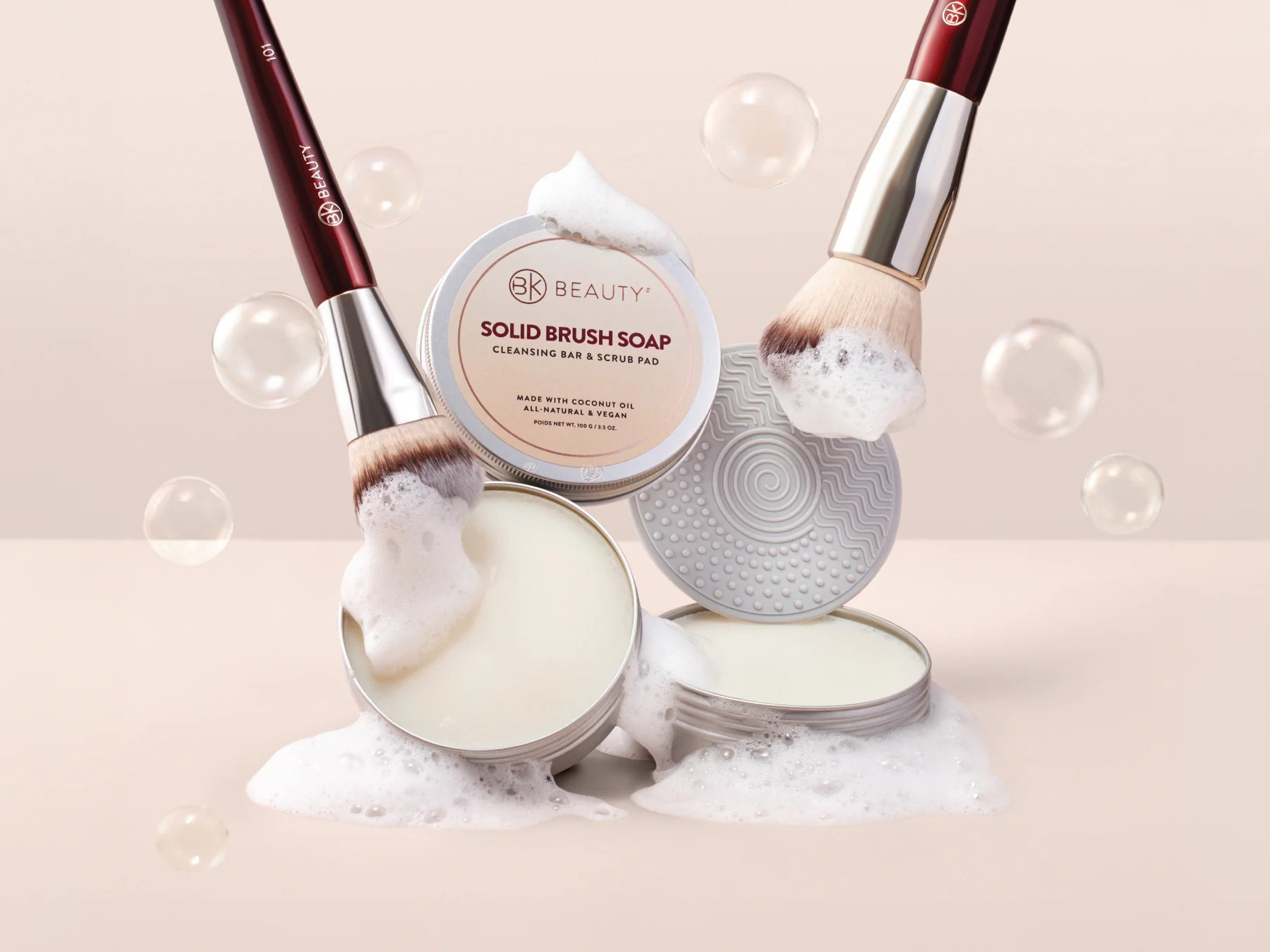 Solid Brush Soap with Cleaning Pad | BK Beauty