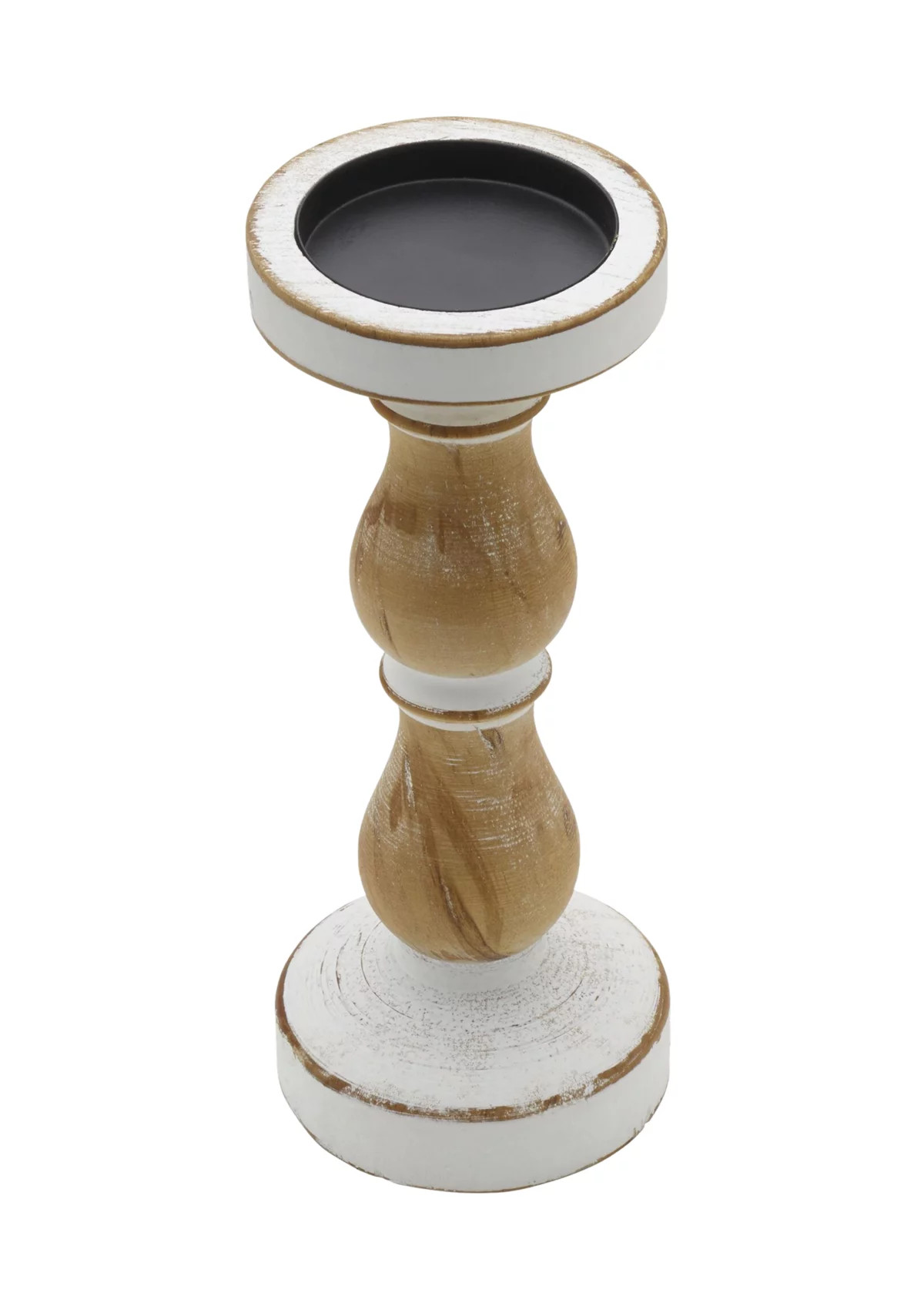 White & Natural Wood Candleholder | Belk