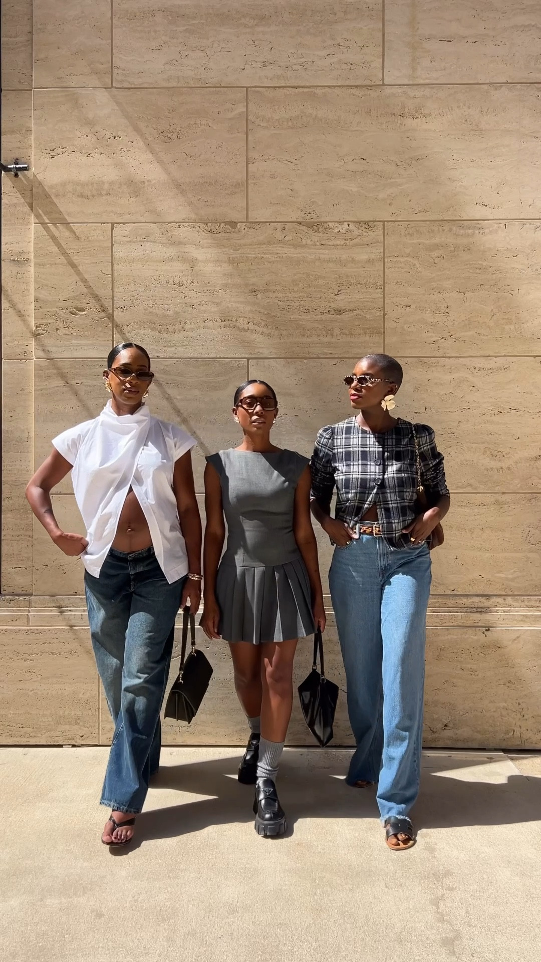 Fall outfits! Draped white poplin top, grey pleated dress, plaid collarless blazer, wide leg denim jeans  

#LTKWorkwear #LTKFindsUnder100