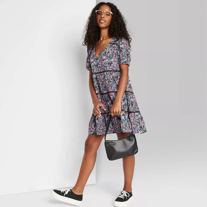 Women's Floral Print Short Sleeve Tiered Babydoll Dress - Wild Fable™ | Target