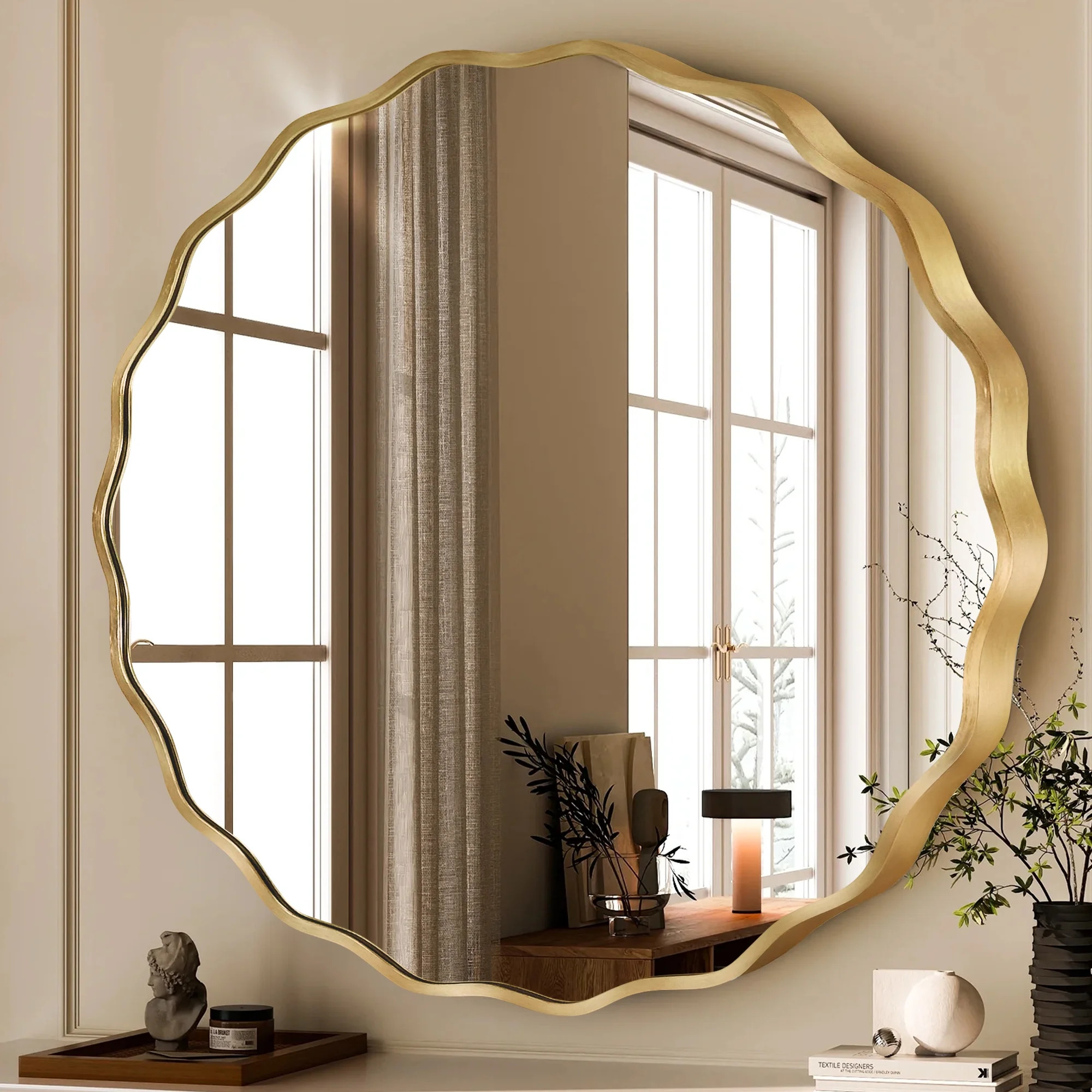 TEWLOSS 24inch Round Wavy Wall Mirror, Gold Metal Frame for Bathroom & Vanity Decor | Walmart (US)