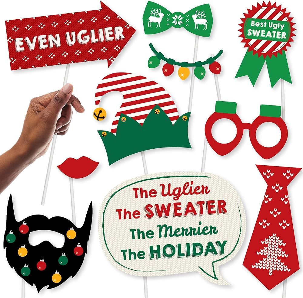 Big Dot of Happiness Ugly Sweater - Holiday and Christmas Party Photo Booth Props Kit - 20 Count | Amazon (US)