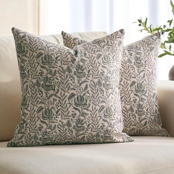 Amor Virisso Floral Pillow Covers 20x20 Set of 2 Vintage Block Print Pillow Covers Neutral Floral... | Amazon (US)
