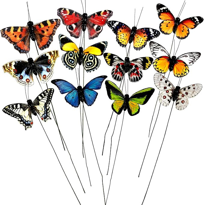 Cartanfill- Artificial Feather Simulation Butterfly Party Decoration Set, a Set of 12 Pieces with... | Amazon (US)