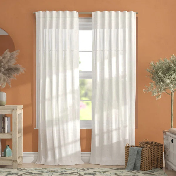 Leon Solid Semi-Sheer Tab Top Curtain Panels (Set of 2) | Wayfair North America