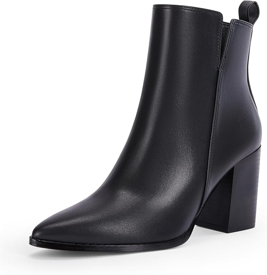 Rilista Womens V Cutout Ankle Boots Pointed Toe Chunky Block Stacked Heel Booties Side Zipper Sho... | Amazon (US)