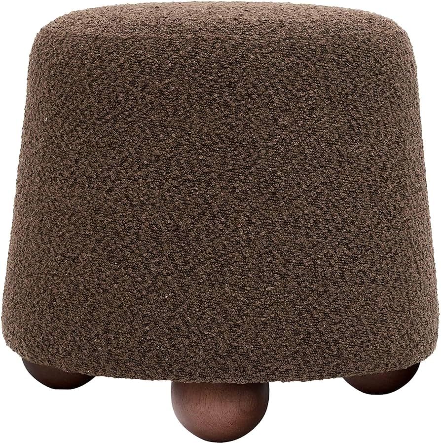 Tov Furniture Jaine Chocolate Brown Boucle Upholstered Stool | Ottoman with Round Wooden Legs | Amazon (US)