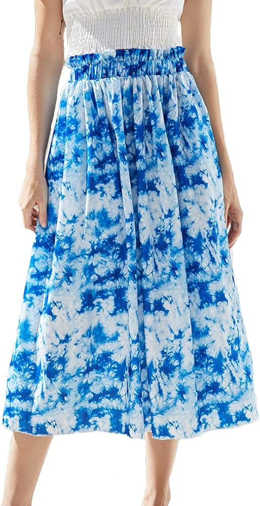 Womens Casual Front Button A-Line Skirts High Waisted Midi Skirt with Pockets | Amazon (US)