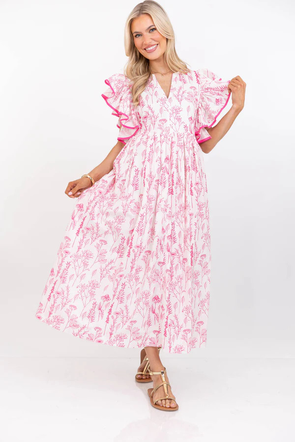 Stay Consistent Pink Floral Midi Dress | The Mint Julep Boutique