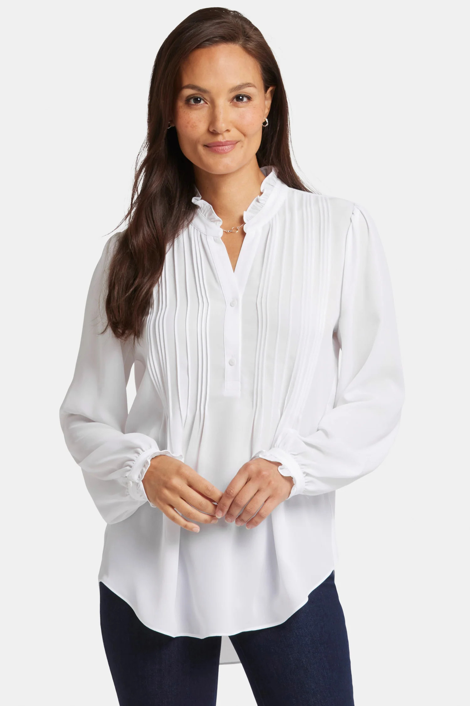 Pleated Front Tunic - Optic White | NYDJ