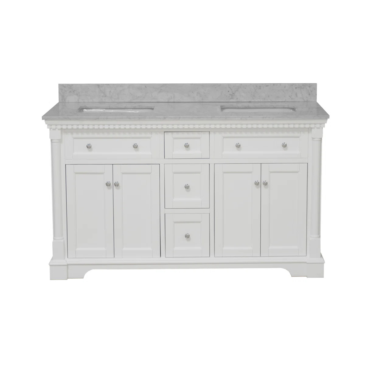 Fossen 60" Double Bathroom Vanity Set with White Cabinet and Carrara Marble Countertop | Wayfair North America