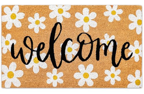 JarThenaAMCS Spring Flower Welcome Doormat Daisy Natural Coir Door Mat Non-Slip Floral Entrance Door Rugs for Indoor Outdoor Home Bathroom Decor, 16.5 x 29 Inch | Amazon (US)