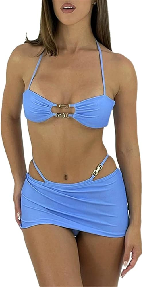 Women Sexy Knited Crochet Skirt Sets 2PCs Outfits Y2K Print Cropped Tank Top Mini Skirt 2022 Summ... | Amazon (US)