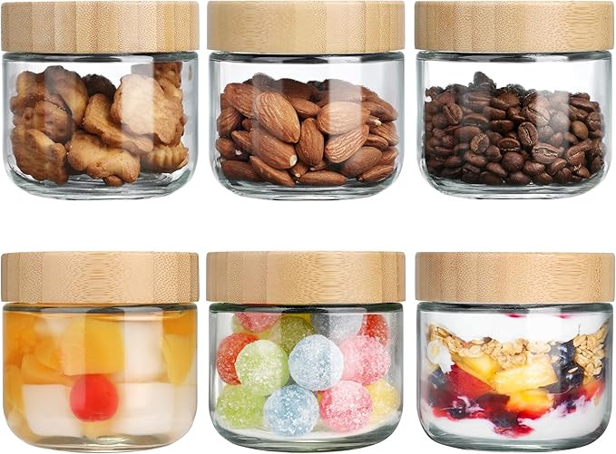 6 Pack 10oz Glass Jars with Bamboo Lids, Over Night Oats Container with Airtight Lid, Glass Snack... | Amazon (US)
