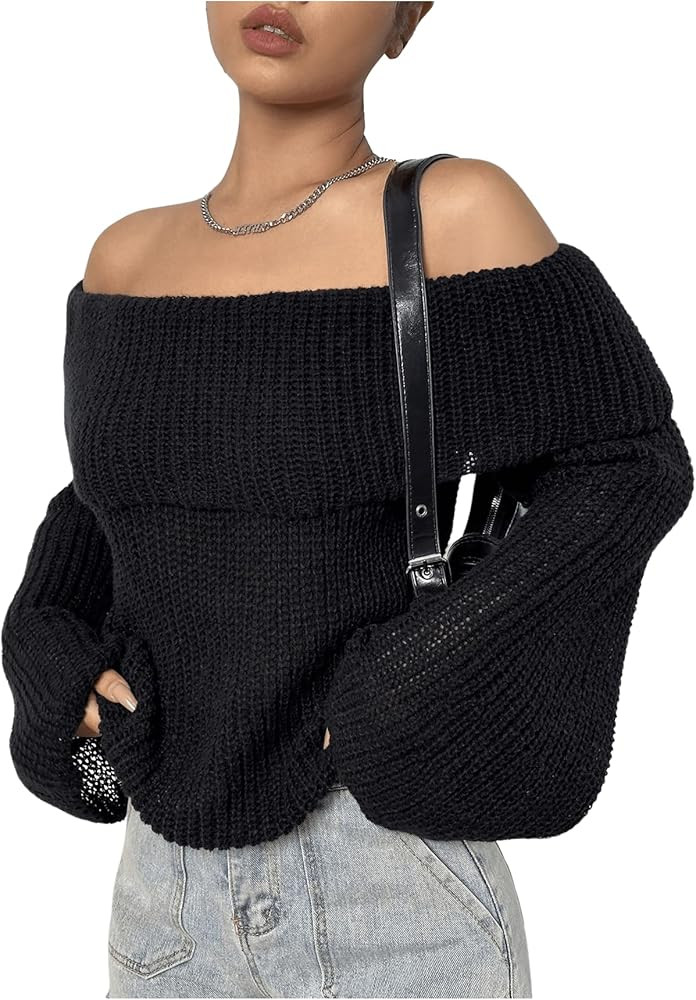 MakeMeChic Women's Y2K Off The Shoulder Sweater Bell Sleeve Tops Fall Pullover Sweaters Lightweig... | Amazon (US)