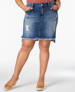 Seven7 Trendy Plus Size Distressed Denim Skirt | Macys (US)