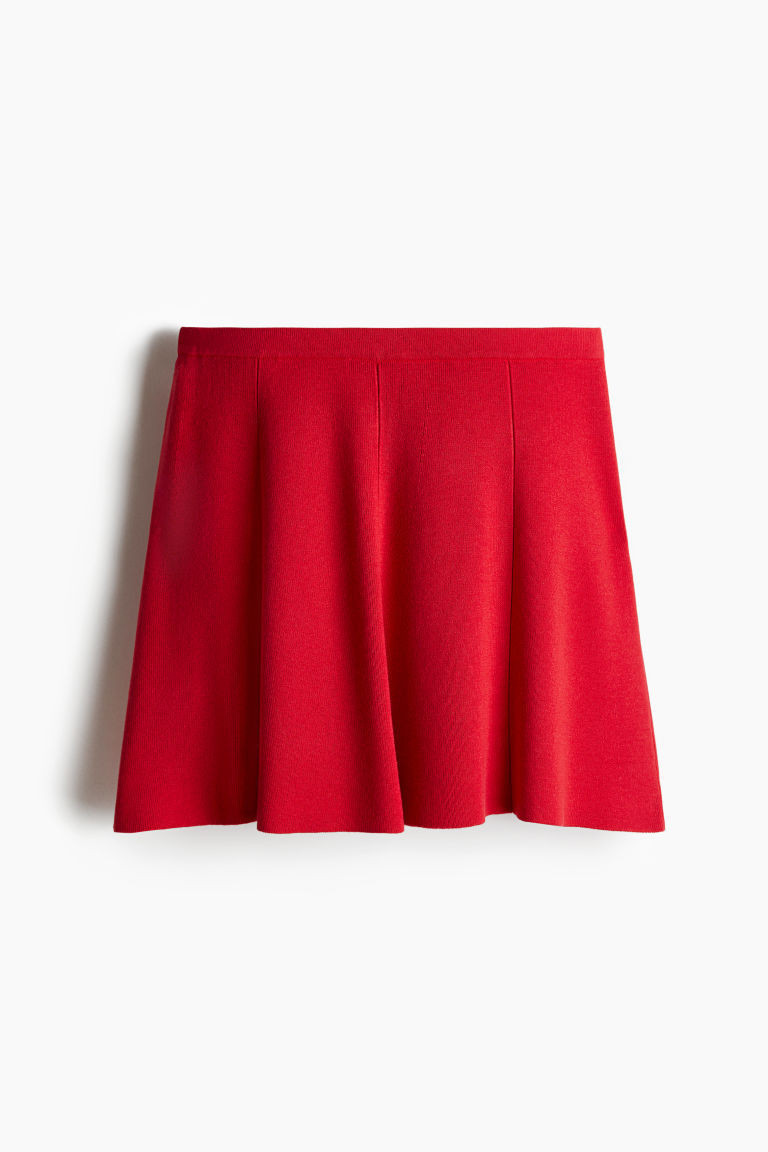 H & M - Flared Fine-Knit Skirt - Red | H&M (US + CA)