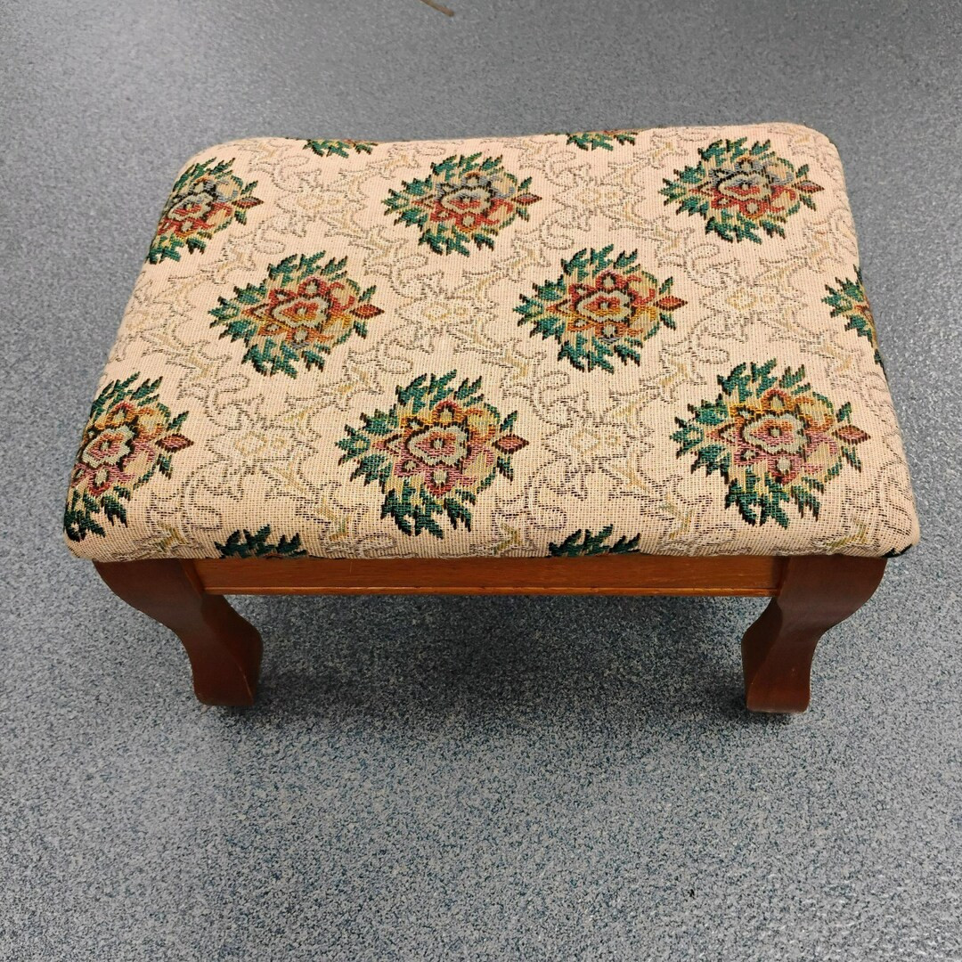 Vintage Wood Upholstered Foot Stool, Tapestry Cottage Core Riser French Ottoman Victorian Traditi... | Etsy (Global)