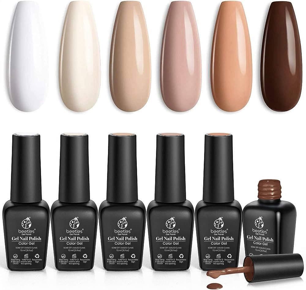 beetles Gel Polish Nail Set 6 Colors Sandstorm Collection Nude Pink Peach Brown Natural Manicure ... | Amazon (US)