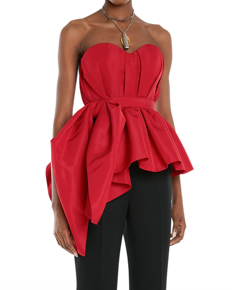 Alexander McQueen Draped Asymmetric Bustier Peplum Top | Neiman Marcus
