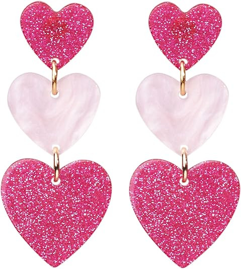 LEE&RO Heart Earrings Dangle Valentine's Day Earrings Pink Heart Earrings Red Heart Earrings Cute... | Amazon (US)