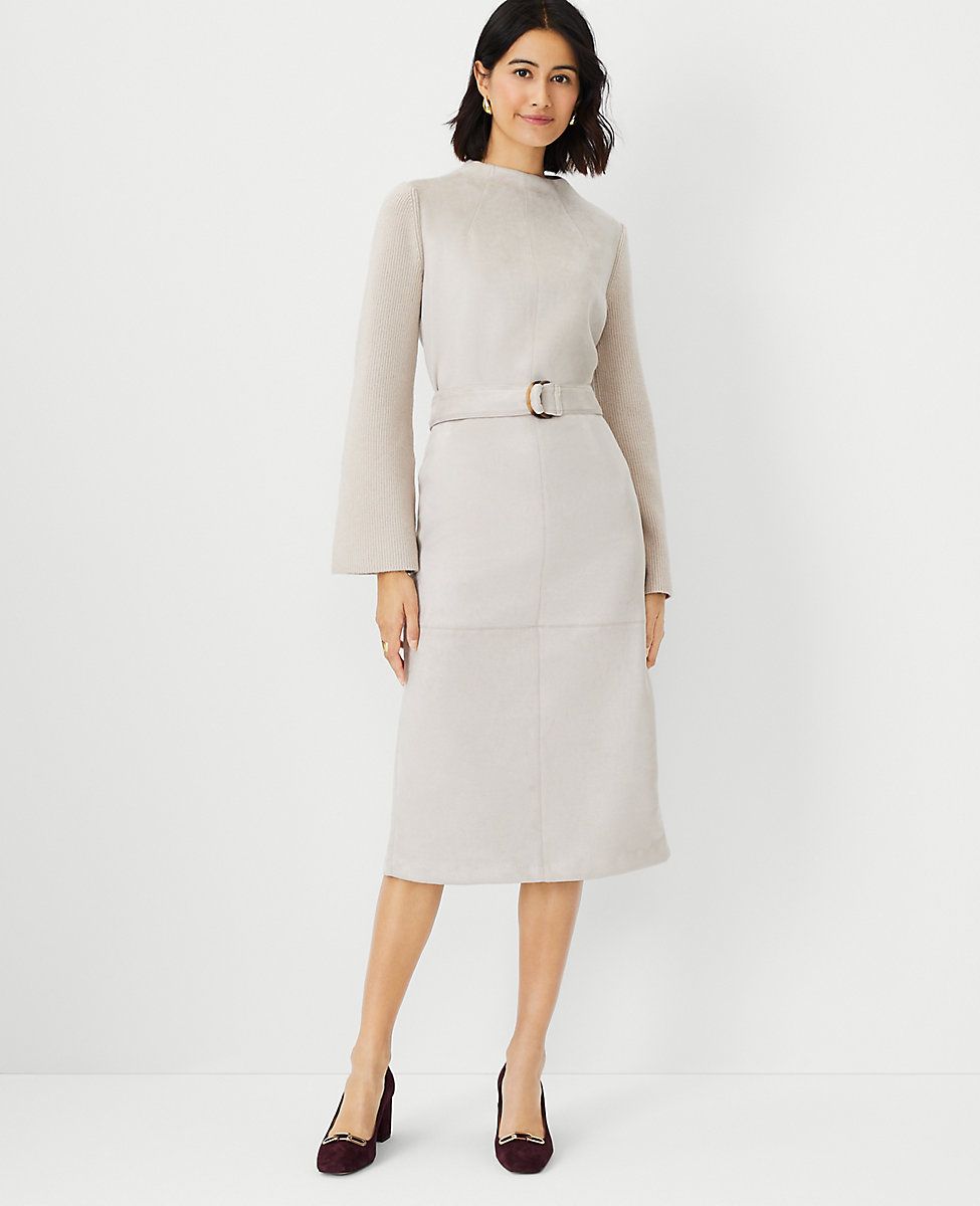 Faux Suede Mixed Media Sweater Dress | Ann Taylor (US)